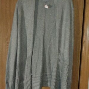 Daisy Fuentes Gray Ribbed Knit Open Front Cardigan Sweater Long Sleeve Size M